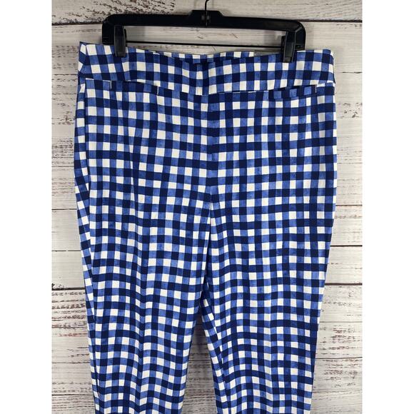 Talbots Pants Women's 14 Blue White Chatham Ankle Gingham Check Slim Leg Stretch - Picture 2 of 12